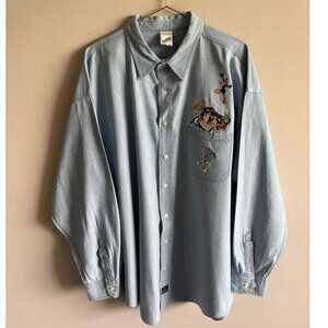 Warner Brother Men Long Sleeve Looney Tunes Classic Cartoons Shirt Denim Size XX